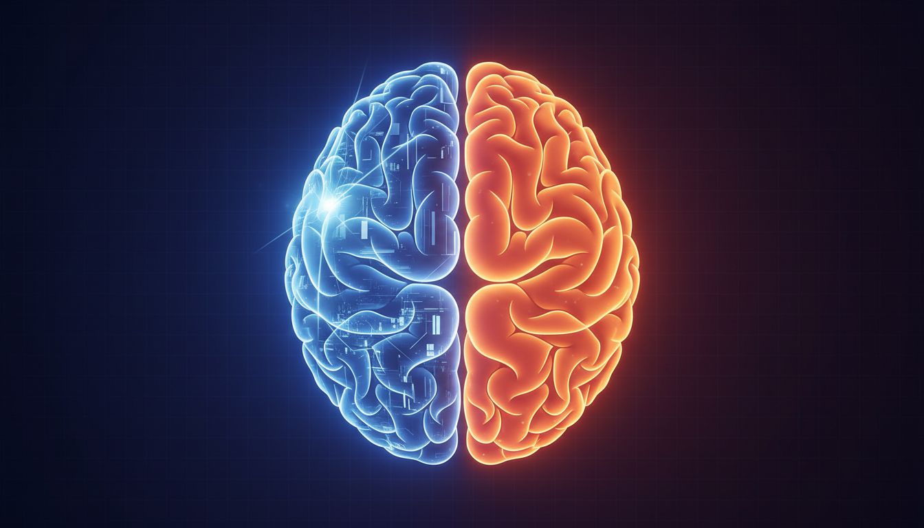 Conceptual illustration of directed attention versus default mode network activity in the brain