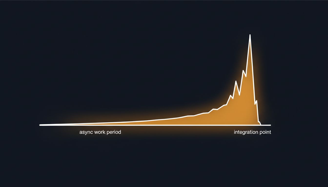 Graph showing how async coordination costs remain invisible until they spike at integration points