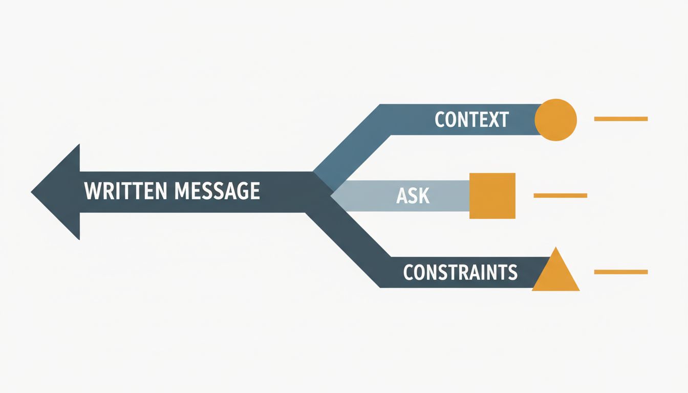 Diagram showing the three components of effective async writing: context, ask, and constraints