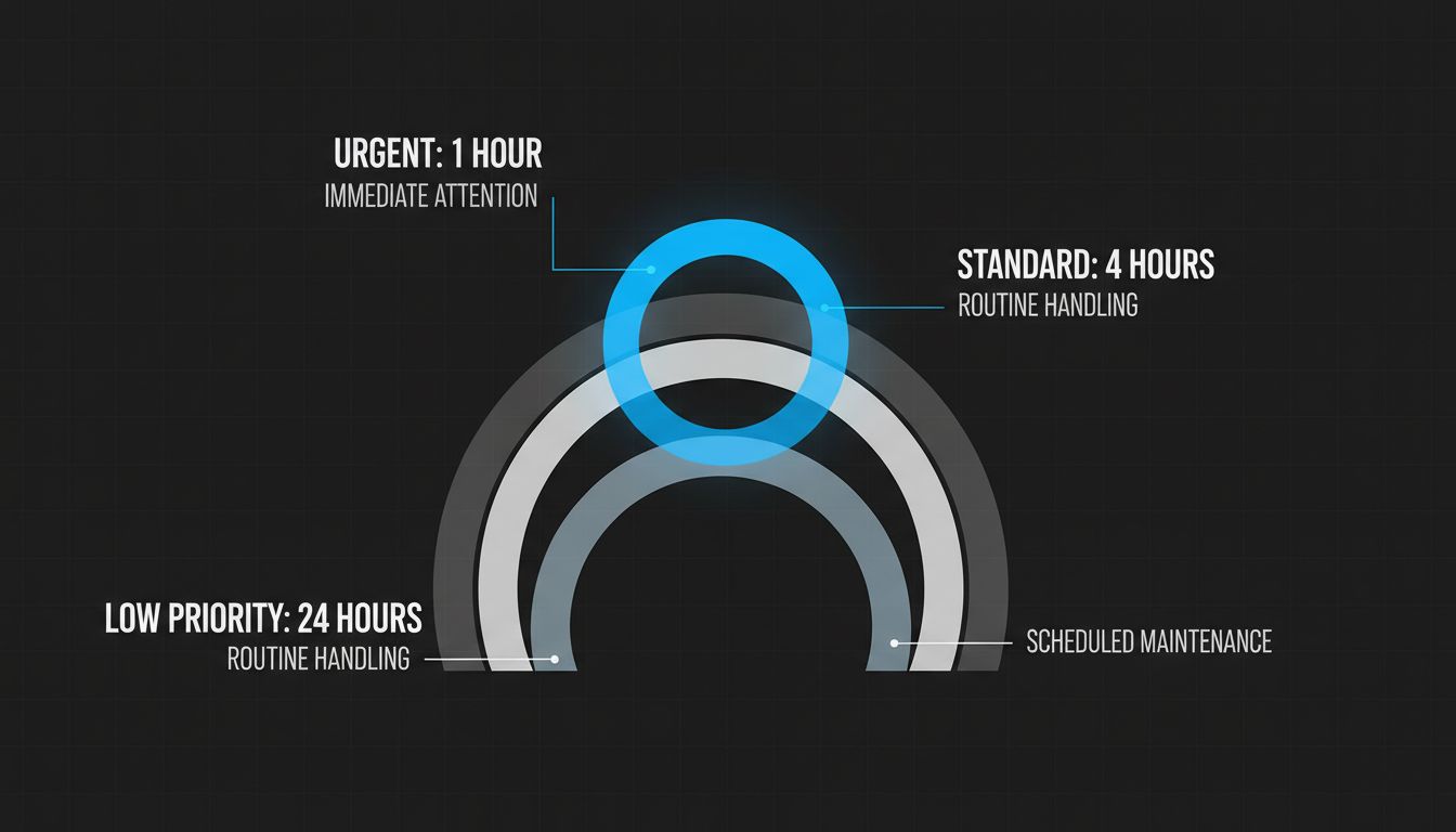 Diagram showing tiered async response time expectations organized by urgency level