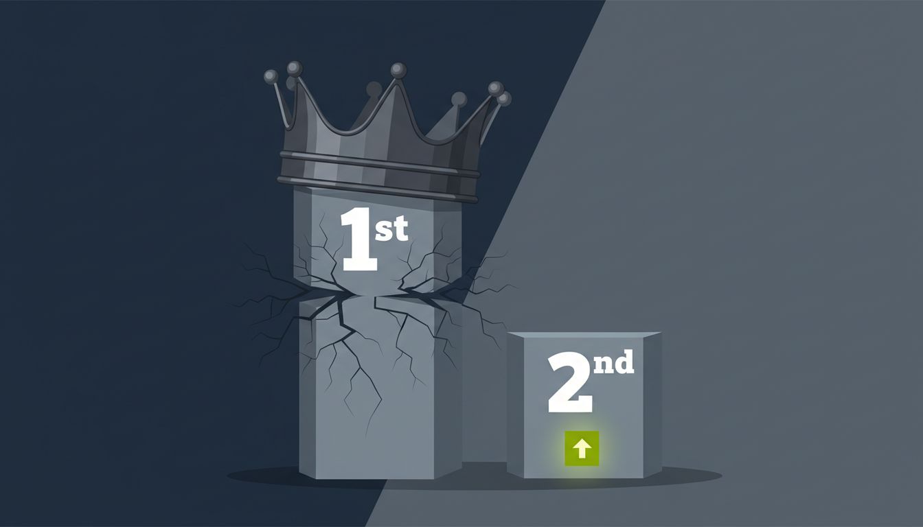 Illustration showing market leader burdened by the weight of its position while the second-place competitor operates more efficiently