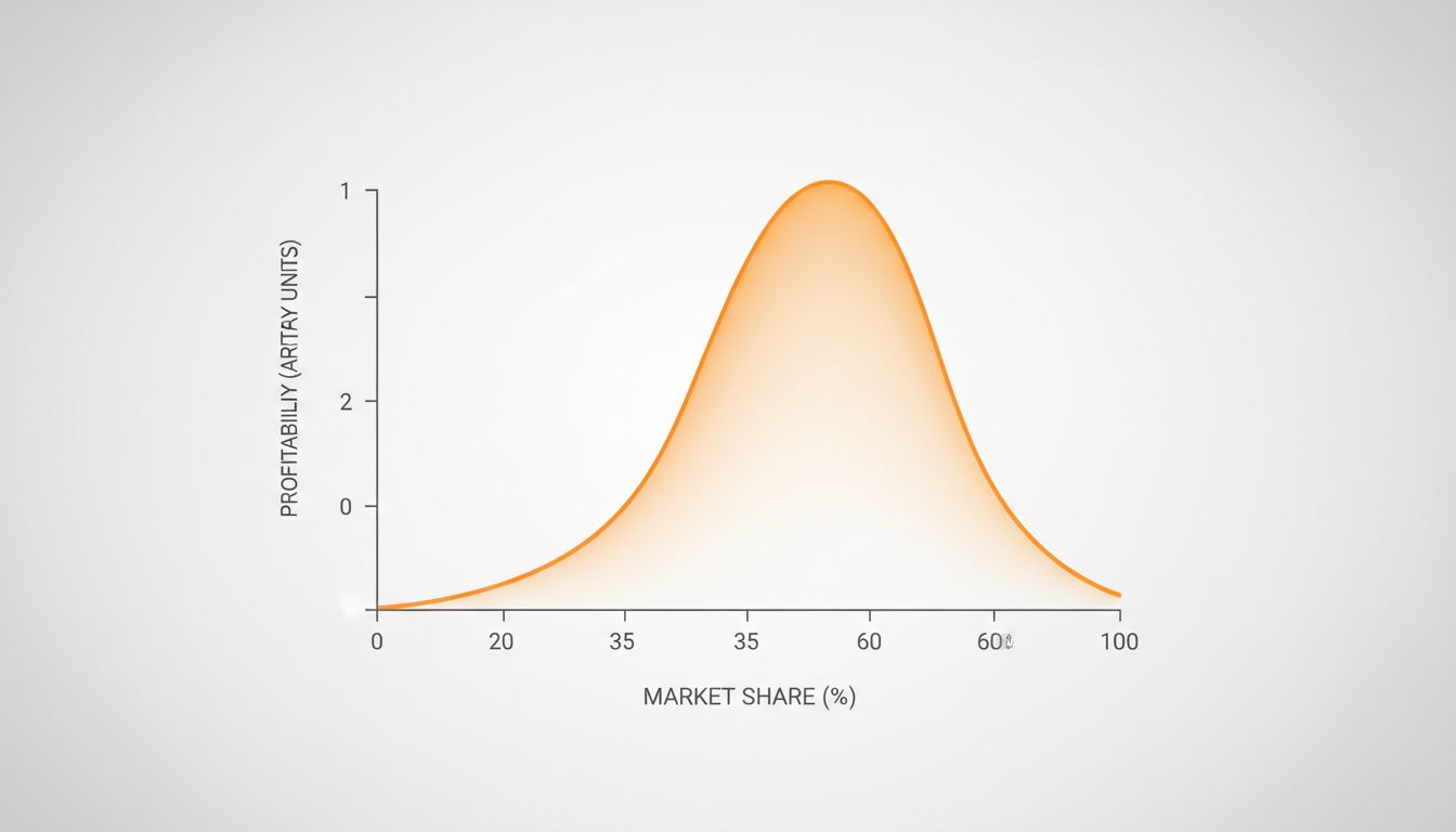 Diagram illustrating how profitability peaks at a second-place market share position rather than at maximum market dominance