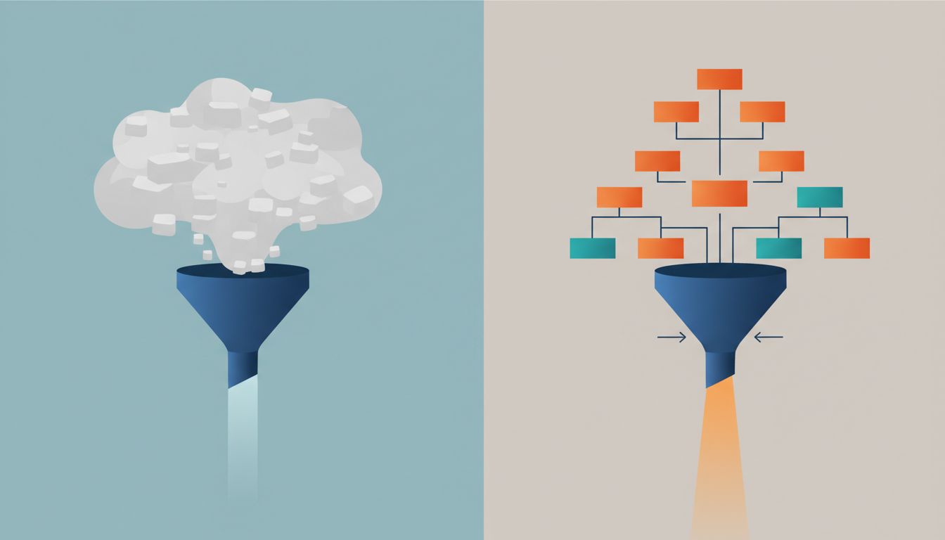 Diagram comparing context stuffing versus structured retrieval approaches to LLM input