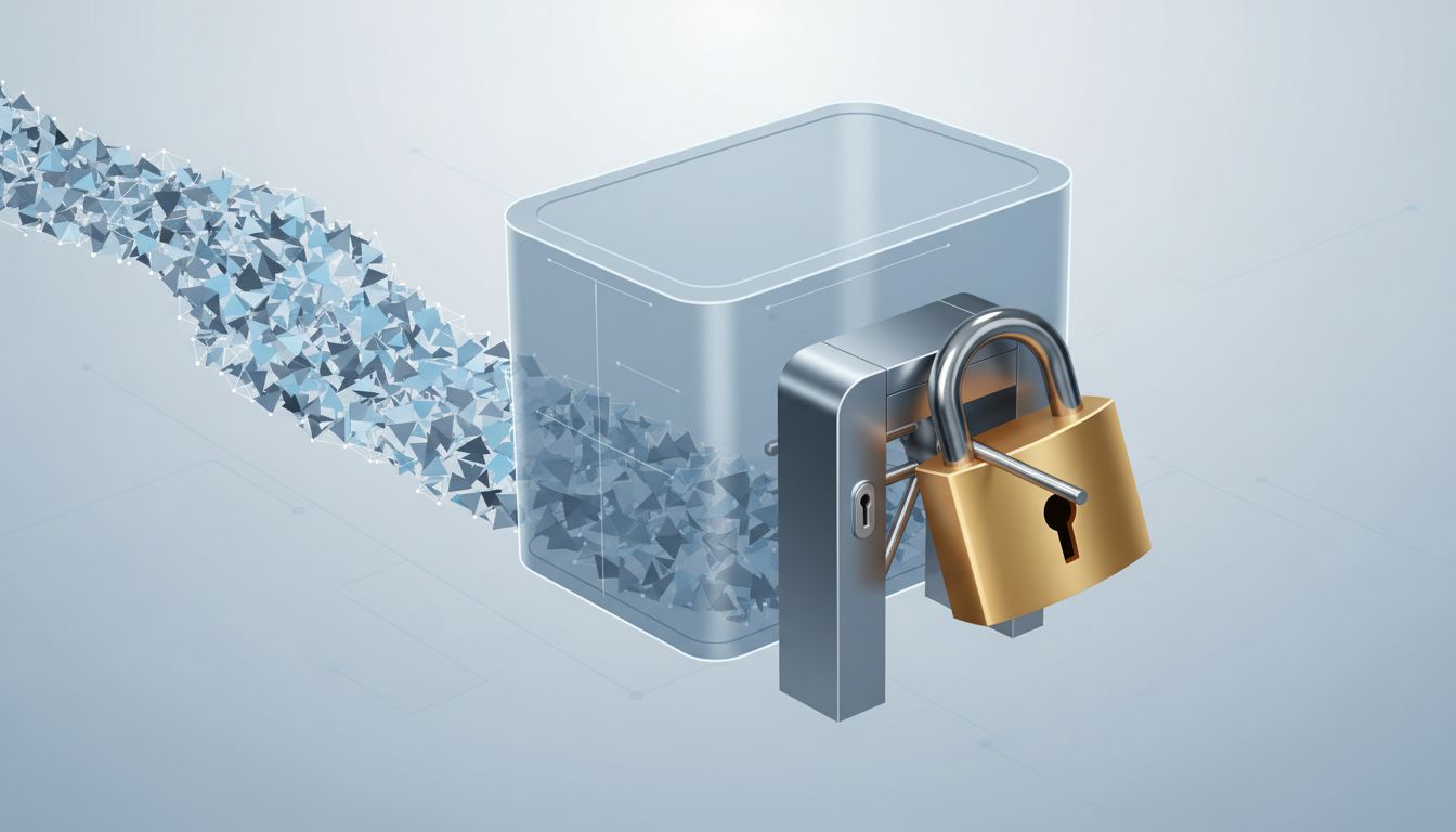 Abstract illustration of data flowing freely into cloud storage but blocked by fees on the way out, representing egress pricing as lock-in