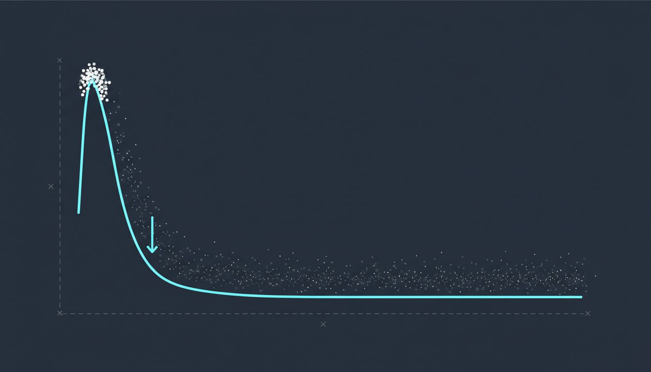 Power-law distribution curve showing that most feature usage concentrates in a tiny fraction of users