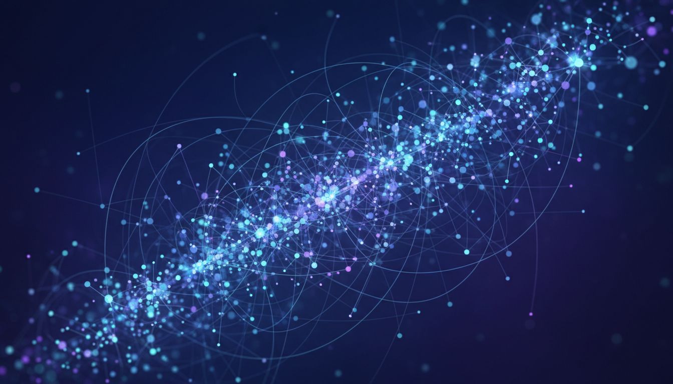 Abstract visualization of points clustering in high-dimensional space, suggesting semantic proximity through geometric arrangement