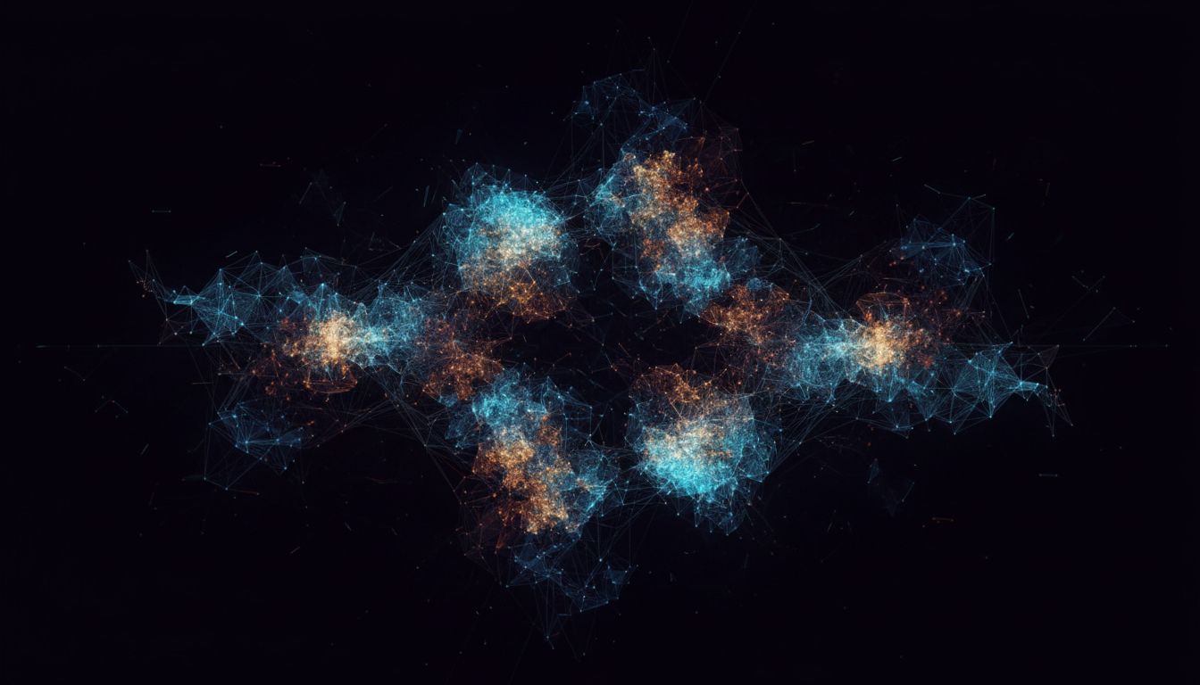 Abstract visualization of vectors clustered in high-dimensional space, with ambiguous groupings suggesting that proximity is not the same as meaning