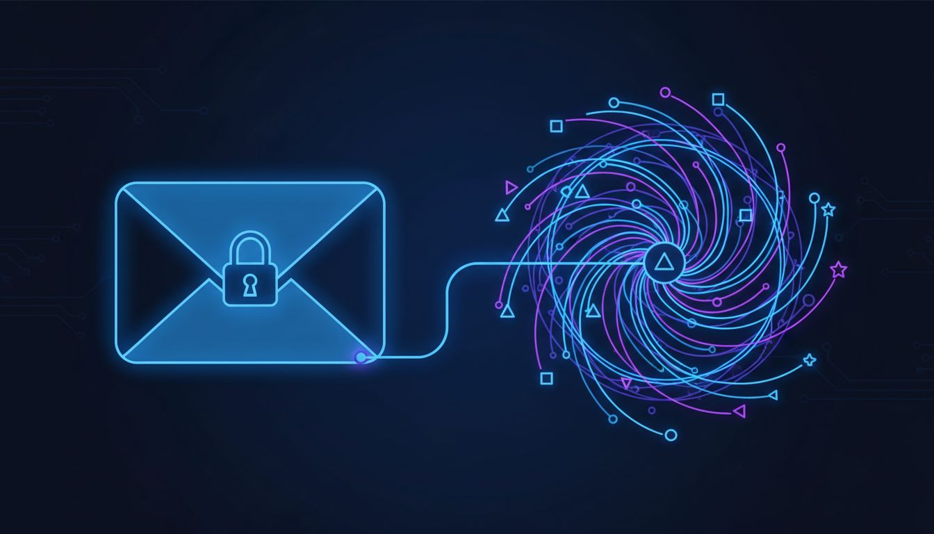 Diagram contrasting protected message content with exposed metadata connections