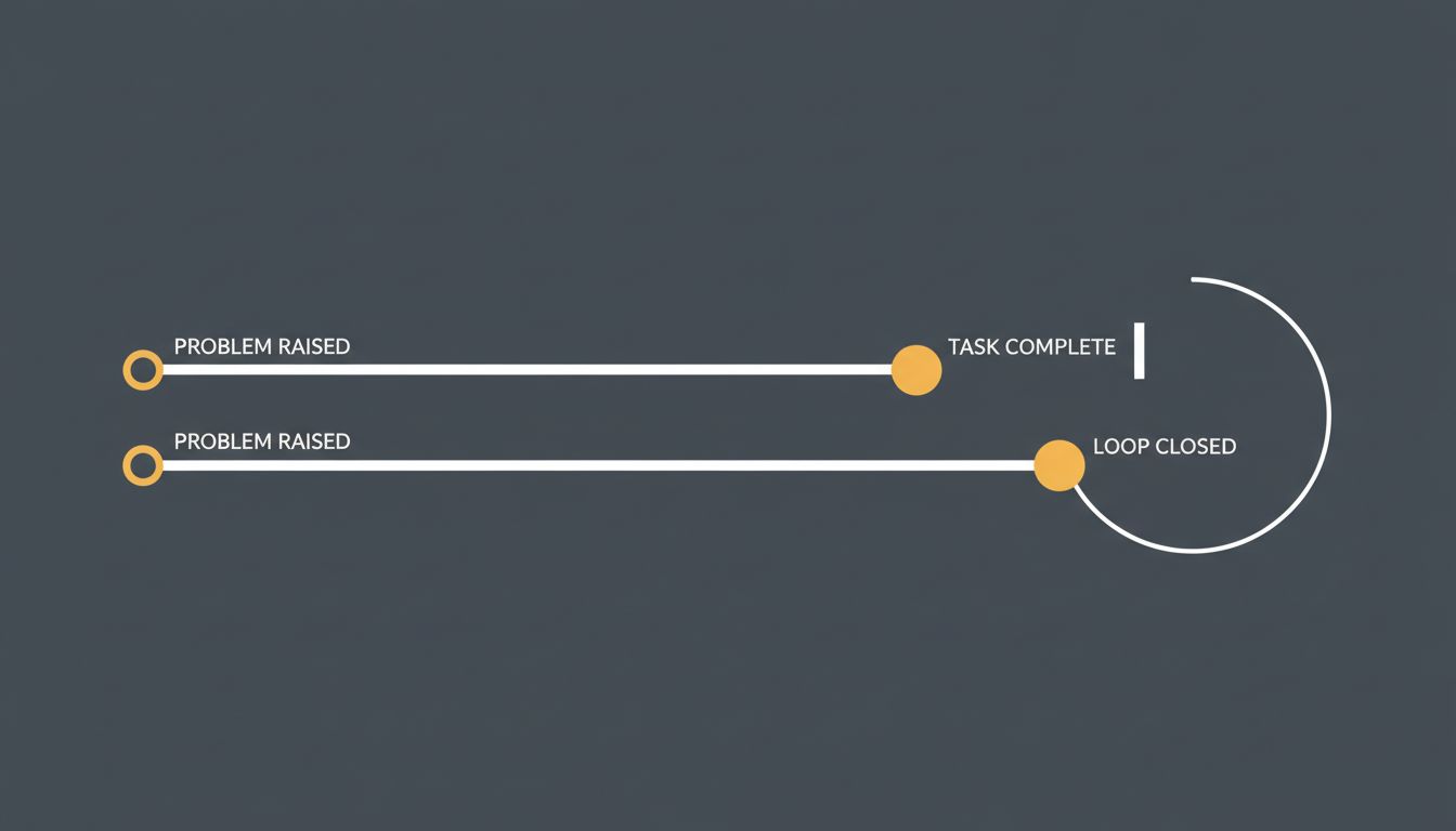 Diagram comparing a task timeline that stops at completion versus one that extends to loop closure