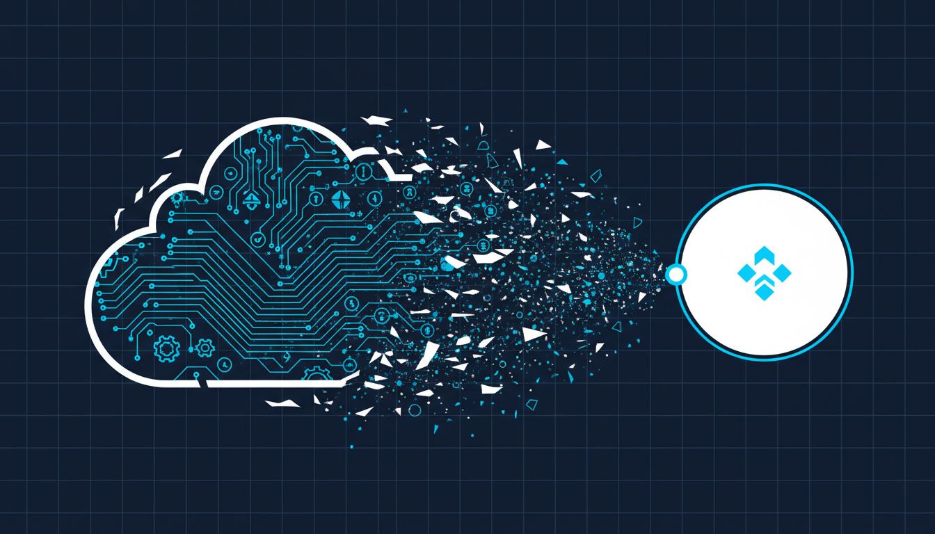 Conceptual diagram showing a large implementation space being dissolved into a minimal interface