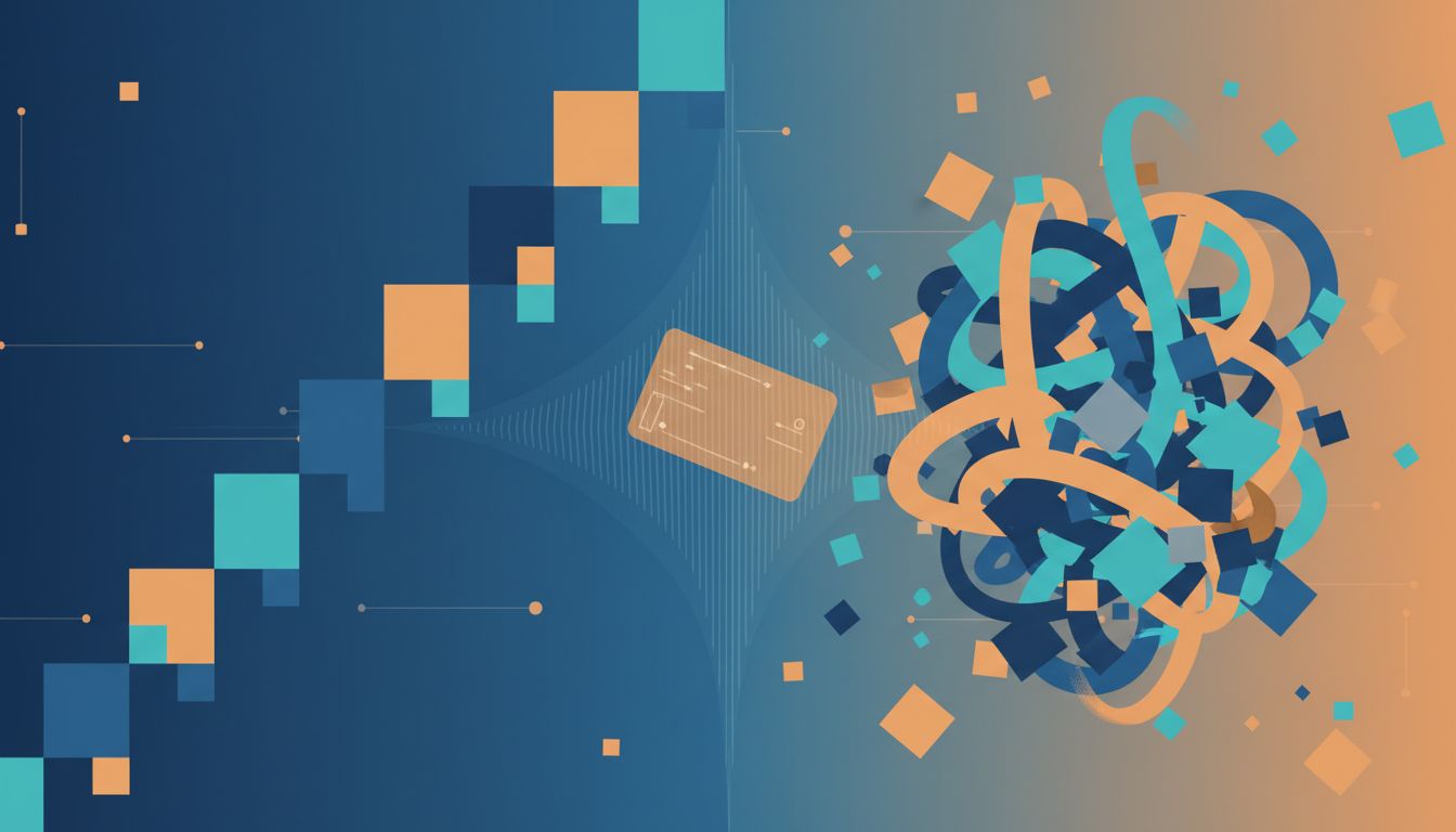 Abstract illustration showing two diverging execution timelines, one ordered and one chaotic