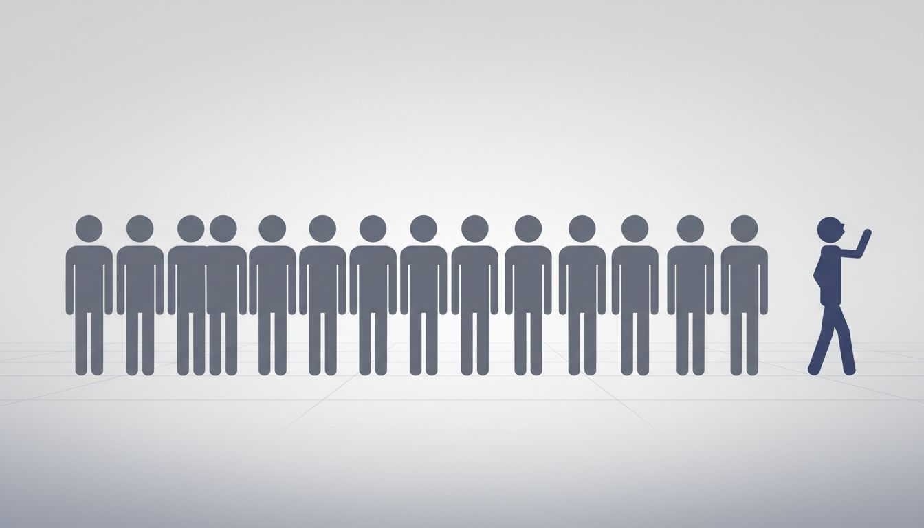 A row of identical silhouettes with one different figure standing apart, illustrating team monoculture