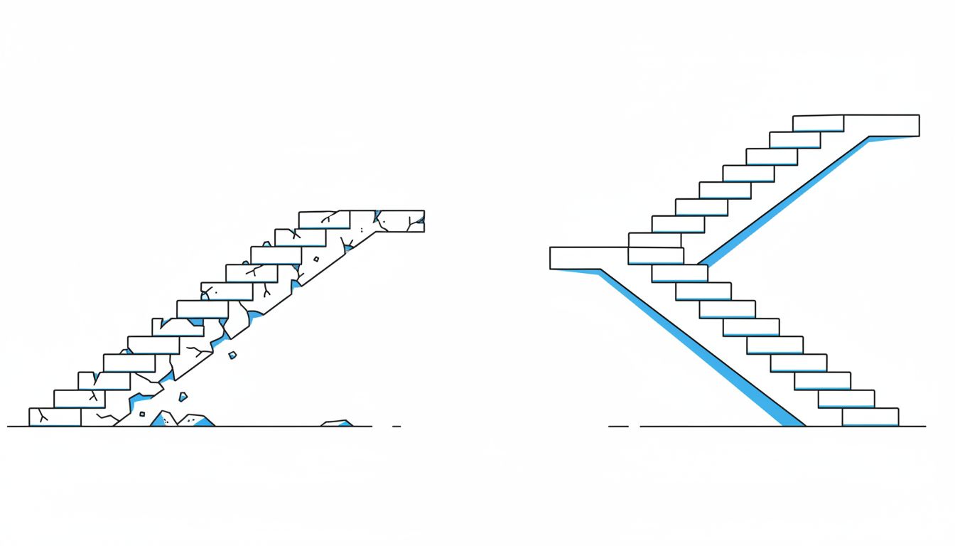 Two staircases illustrating that raising prices from low is harder than discounting from high