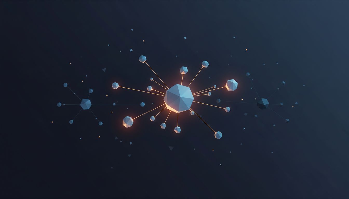Abstract visualization of knowledge nodes and connections, showing anchored versus isolated concepts