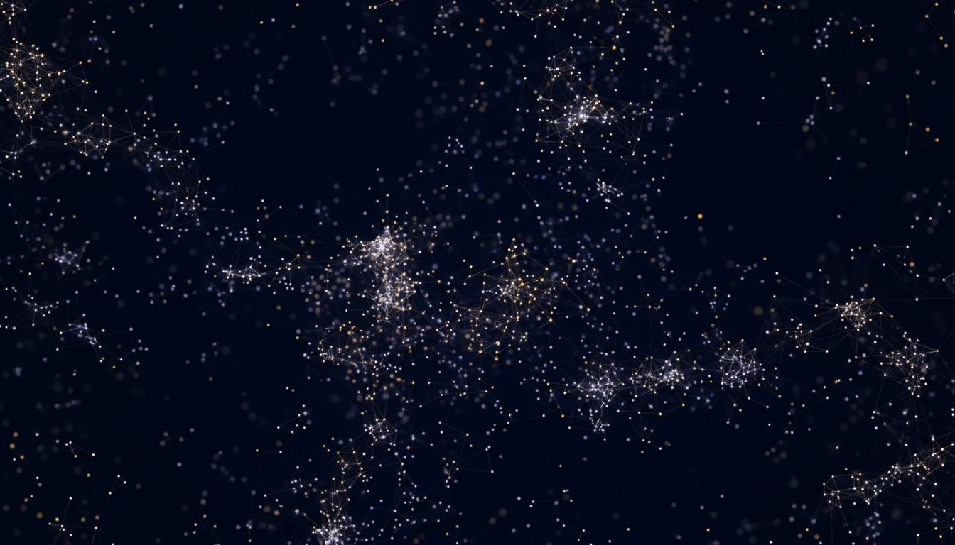 Abstract visualization of a high-dimensional embedding space as a constellation of glowing points clustered by similarity