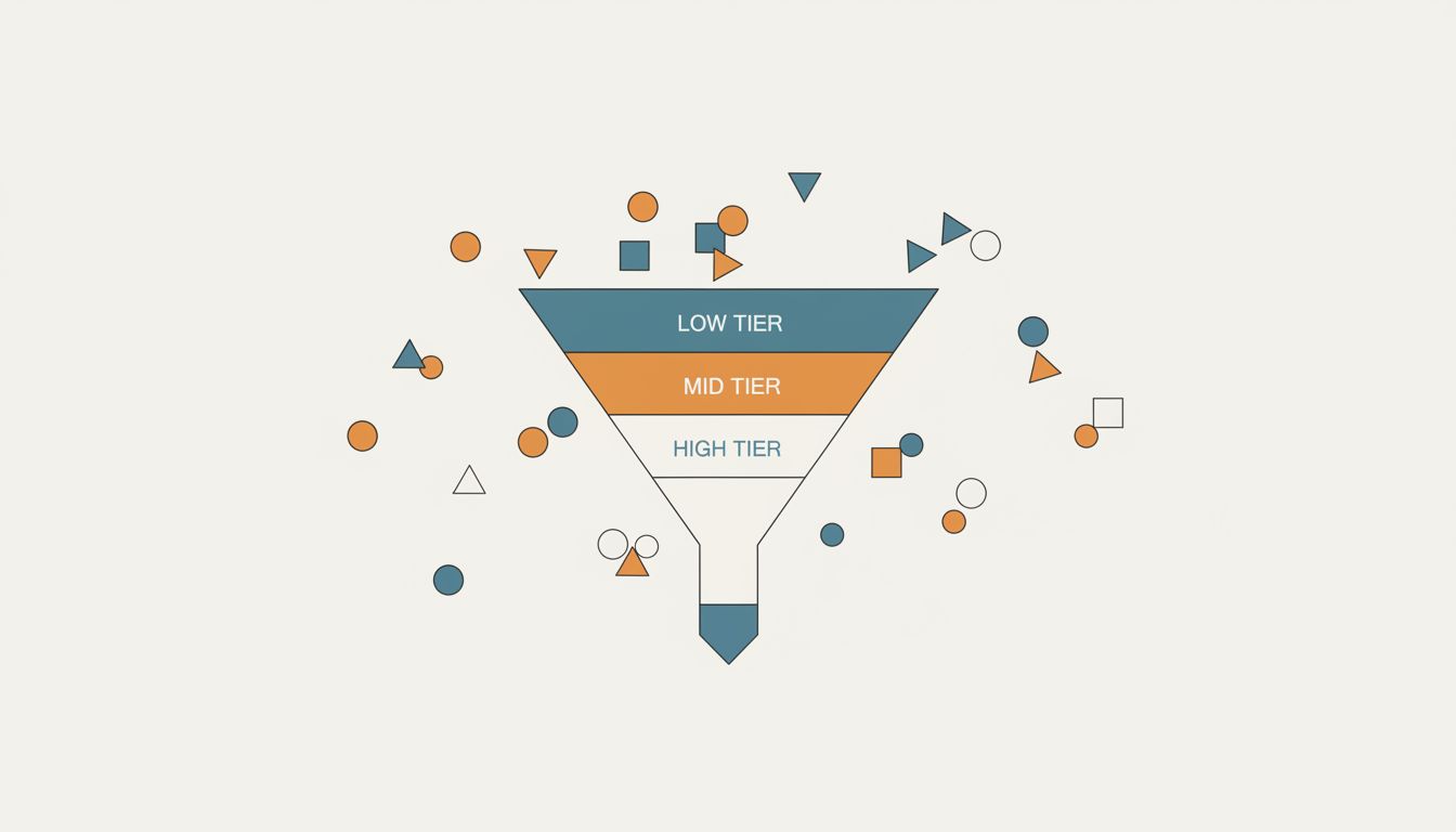Abstract illustration of a pricing funnel filtering different customer types across tiers