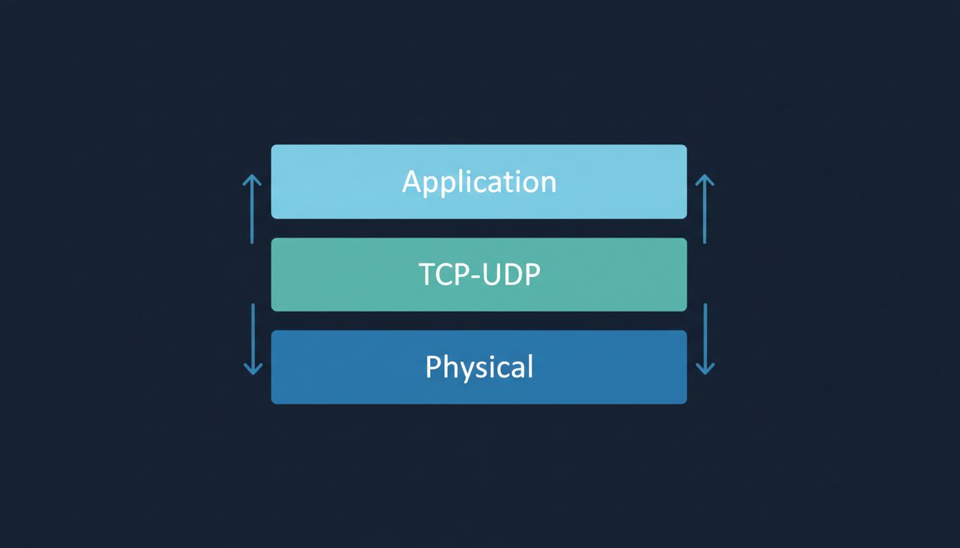 Diagram of the four TCP/IP network layers stacked from Physical at the bottom to Application at the top