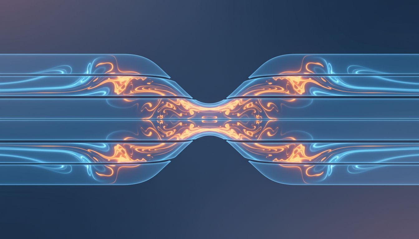 Abstract visualization of TCP congestion control showing data flow lanes adjusting dynamically in response to network conditions