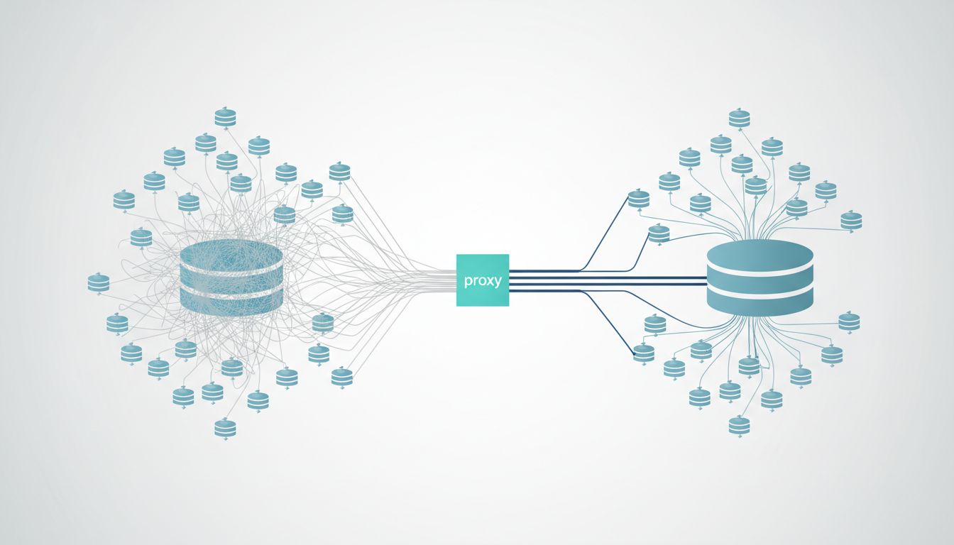 Diagram comparing direct serverless-to-database connections versus pooled connections through a proxy