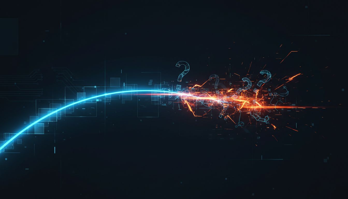 Abstract illustration showing a clean process path gradually becoming degraded and erratic over time