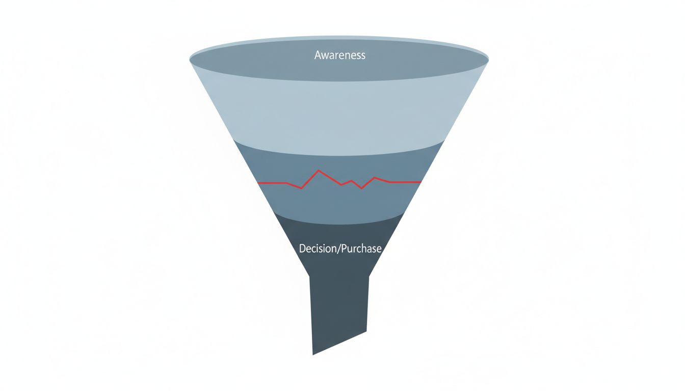 Illustration of a sales funnel with a hidden crack through its middle section