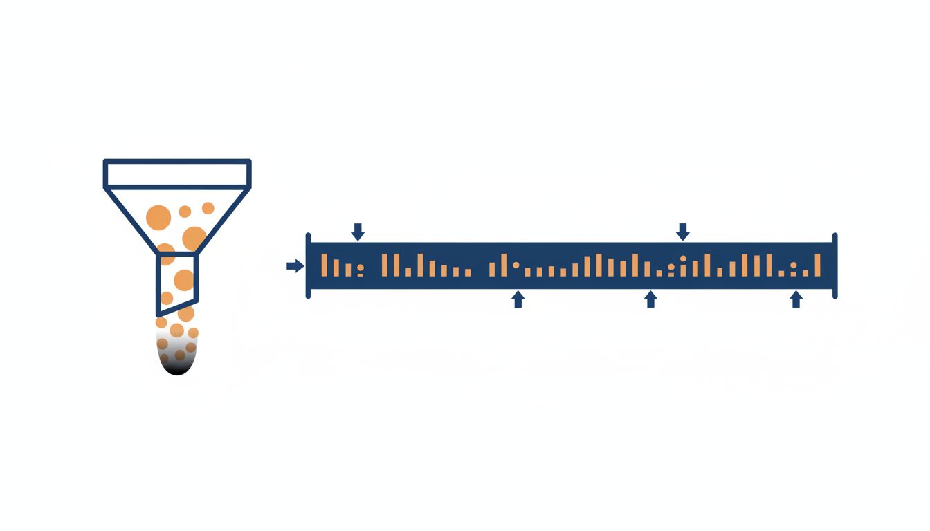 Abstract illustration showing the conceptual difference between a consuming queue on the left and a persistent append-only log on the right