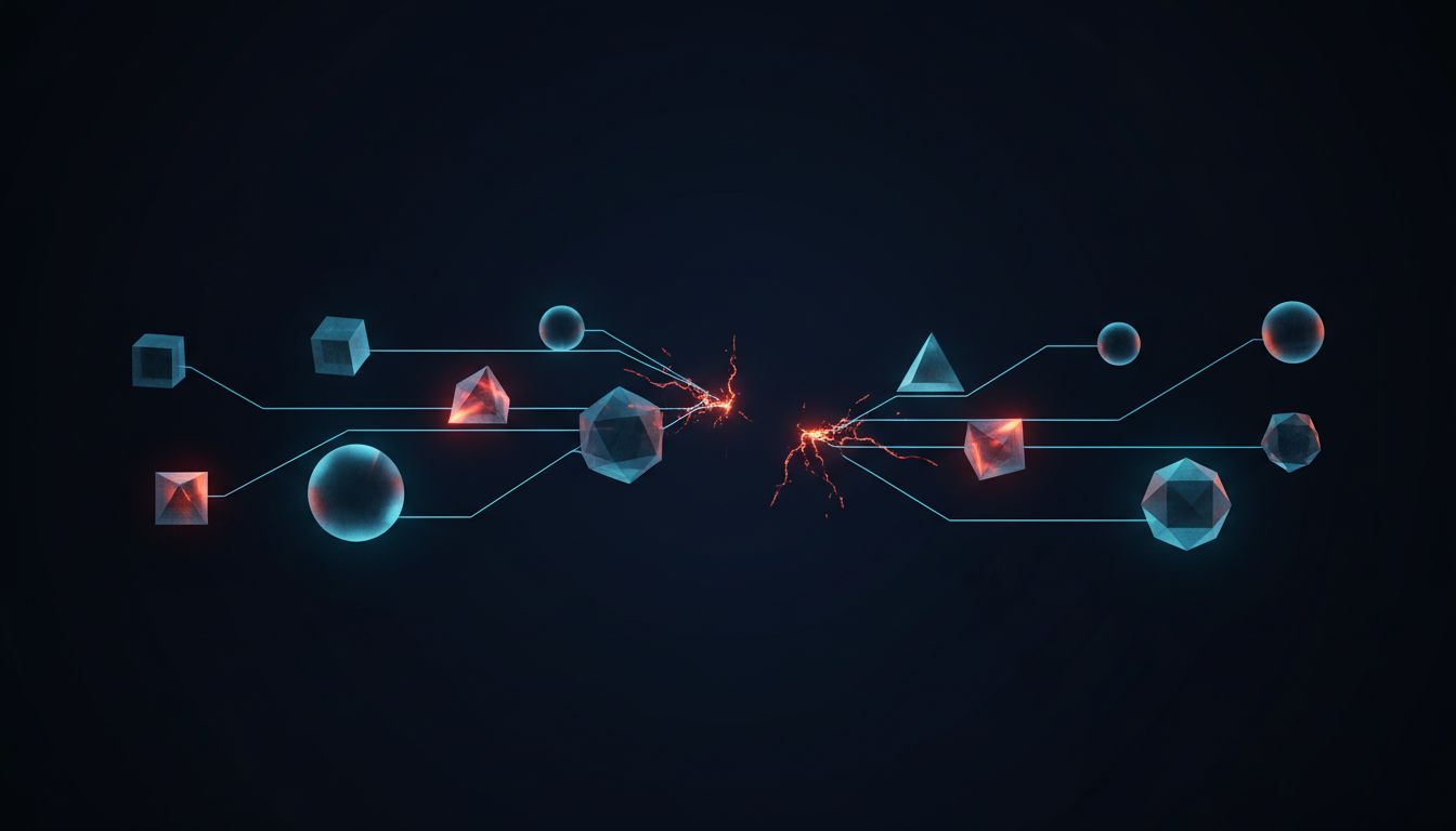 Abstract diagram of a distributed network with several failed node connections highlighted in amber