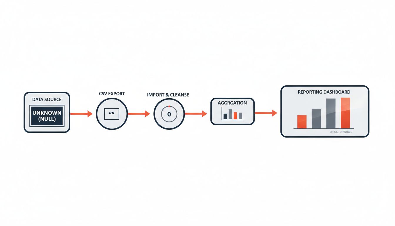 Diagram showing null silently becoming zero as data moves through a pipeline