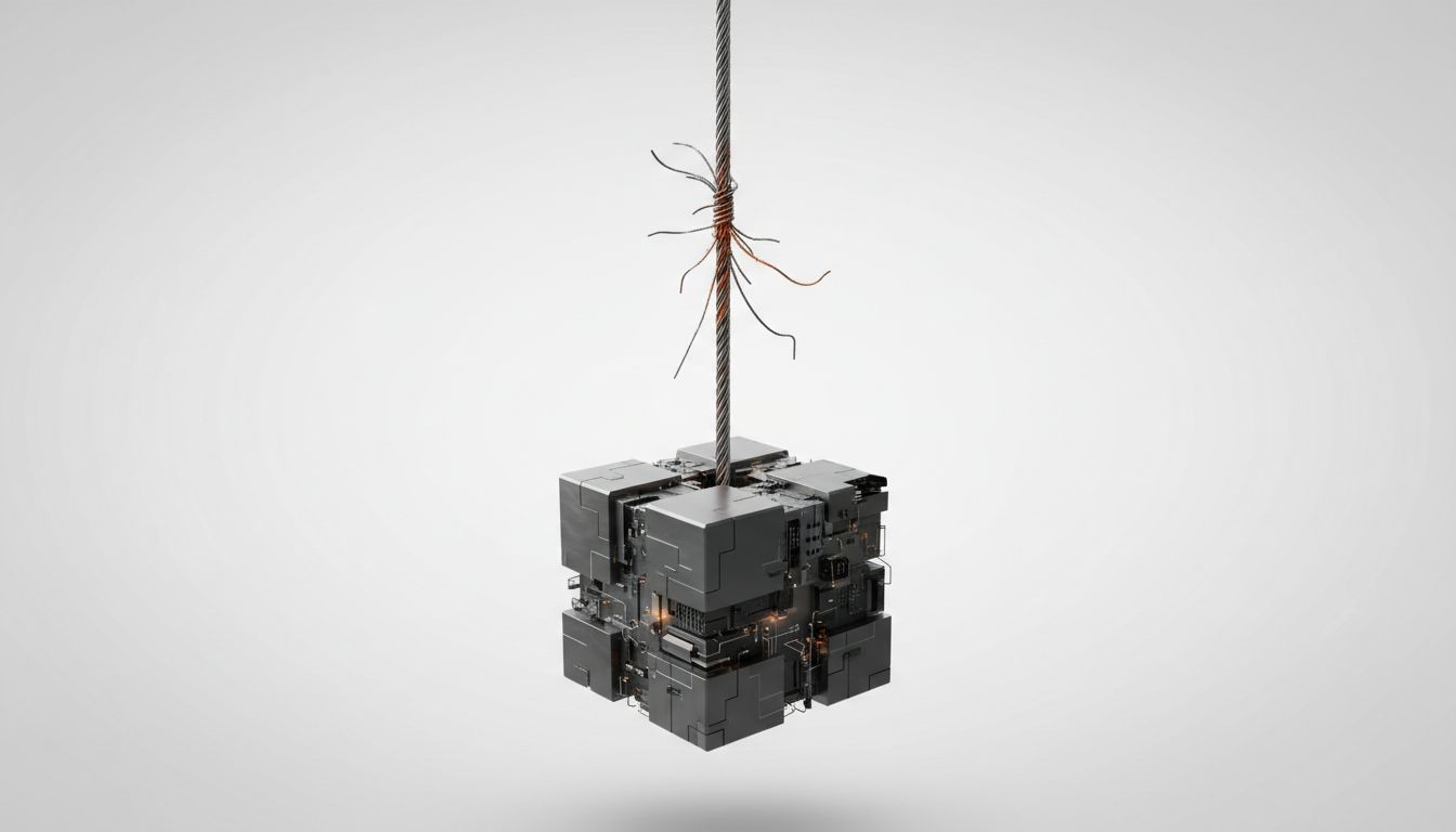 A single fraying thread bearing a heavy weight, illustrating dangerous concentration and dependency