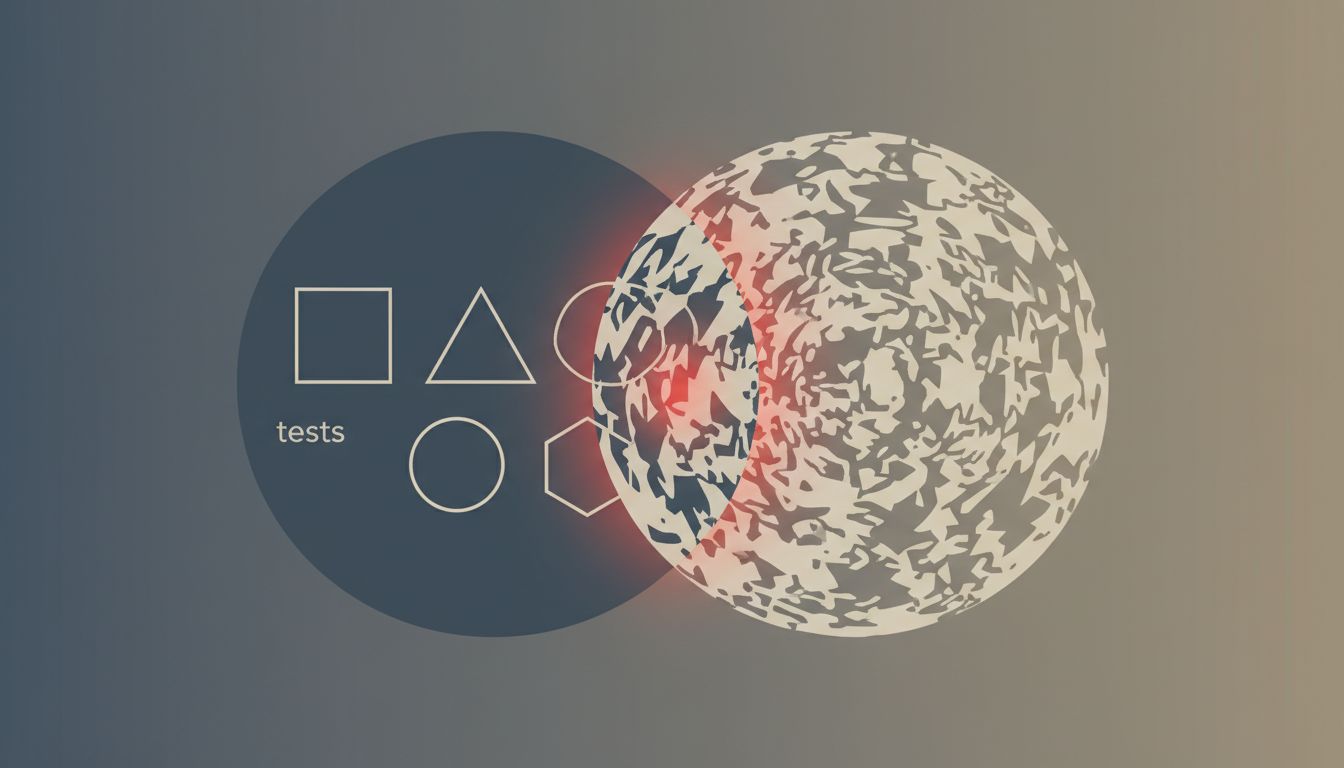 Abstract illustration showing the gap between what tests cover and what production reality looks like