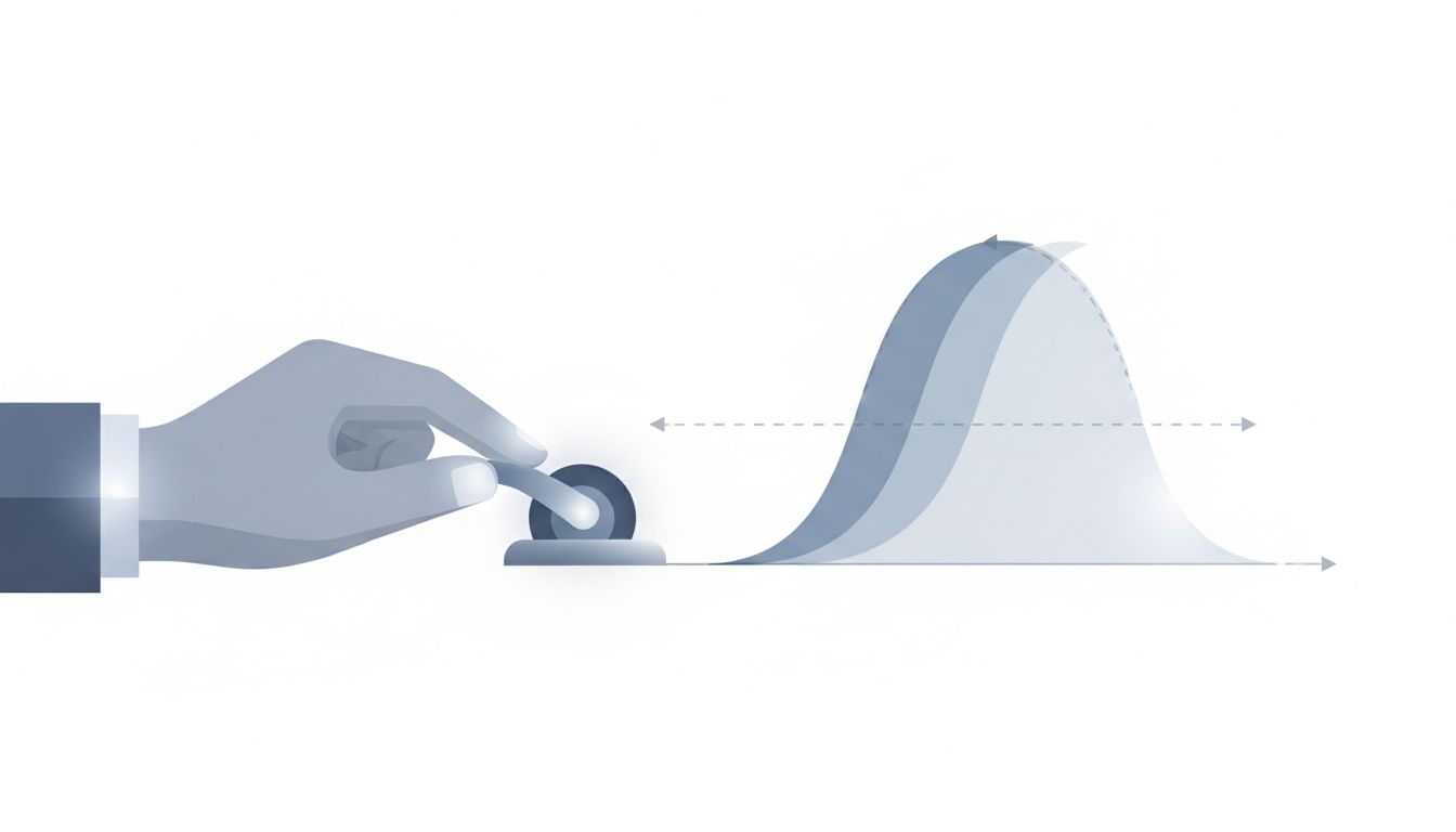 Abstract illustration of a probability distribution being steered by a control lever