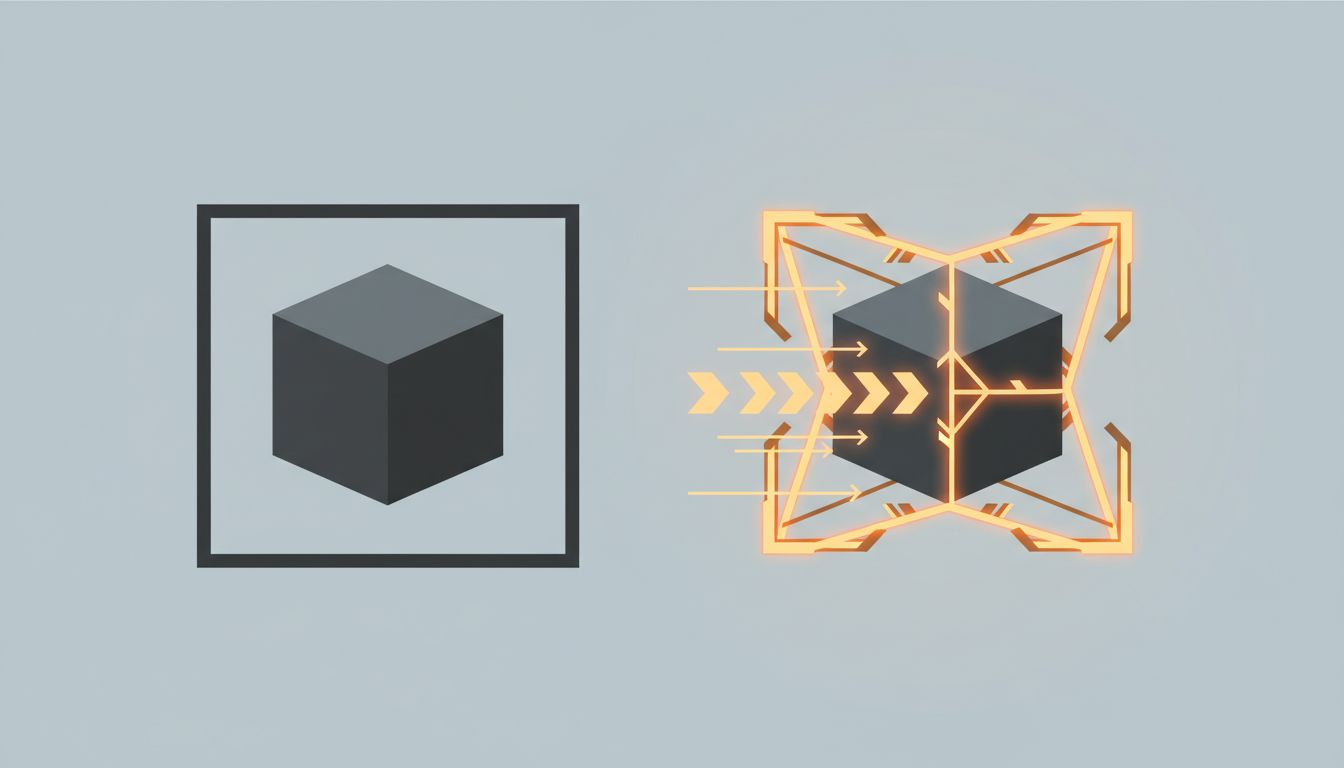 Diagram showing two identical objects where the one with a narrative frame appears more compelling and fundable