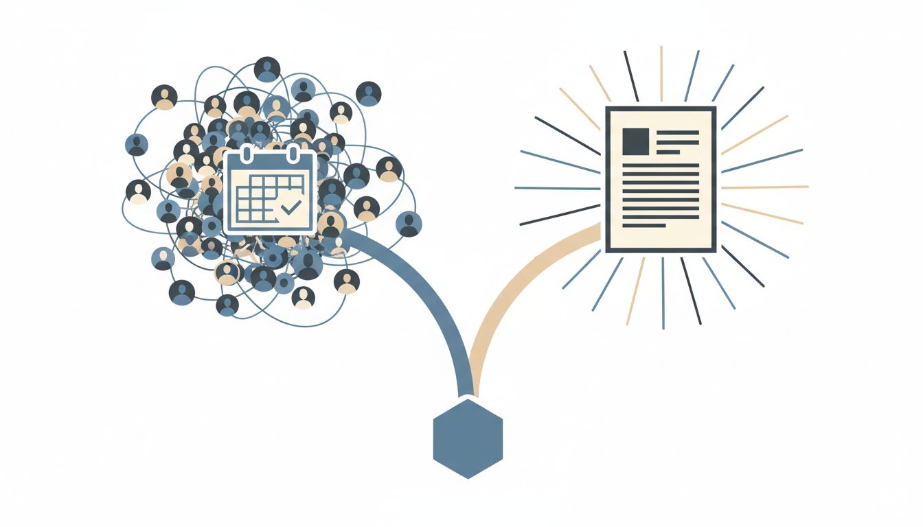 A forking diagram representing the choice between scheduling a meeting and writing a document