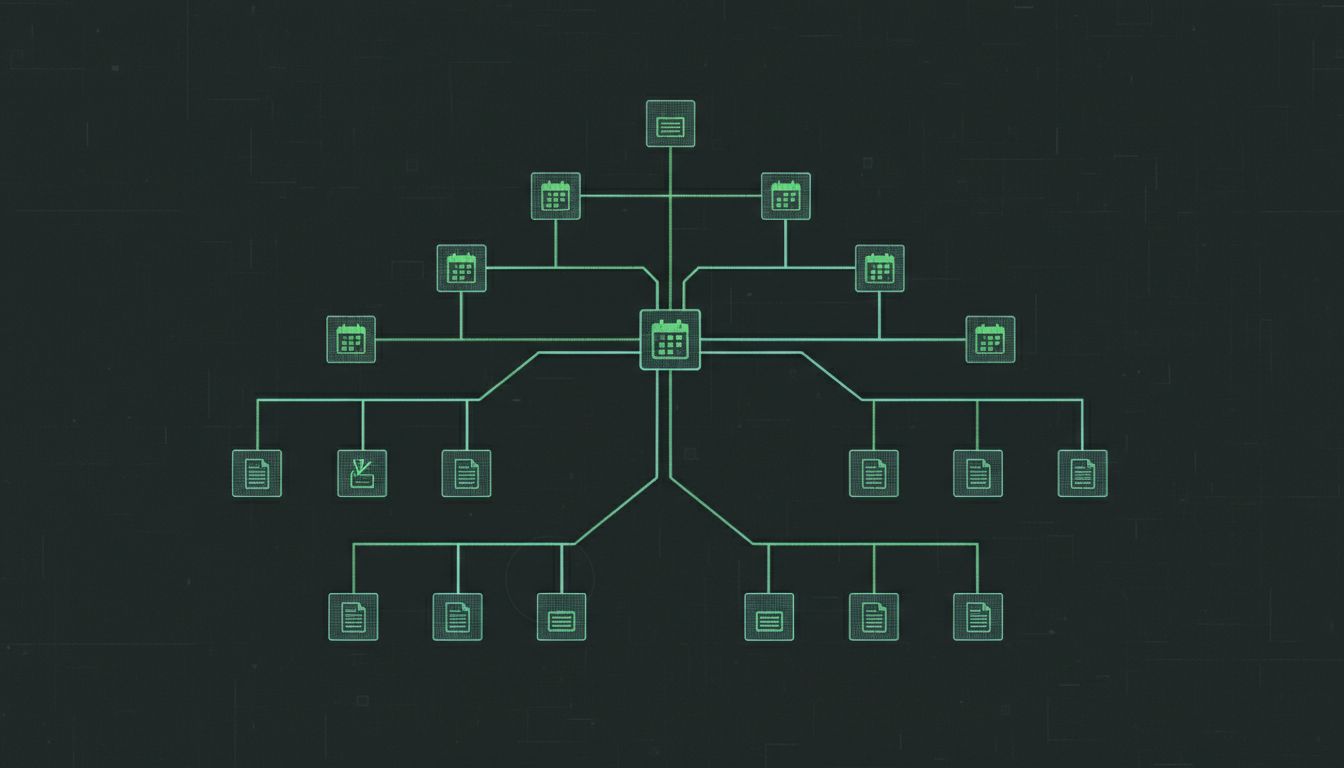 A decision tree diagram showing branching paths that mostly terminate at a document rather than a meeting