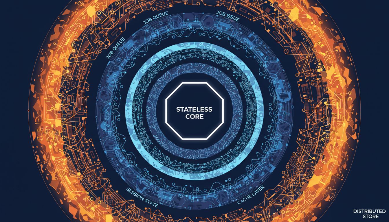 Concentric diagram showing a stateless core surrounded by increasingly complex stateful layers