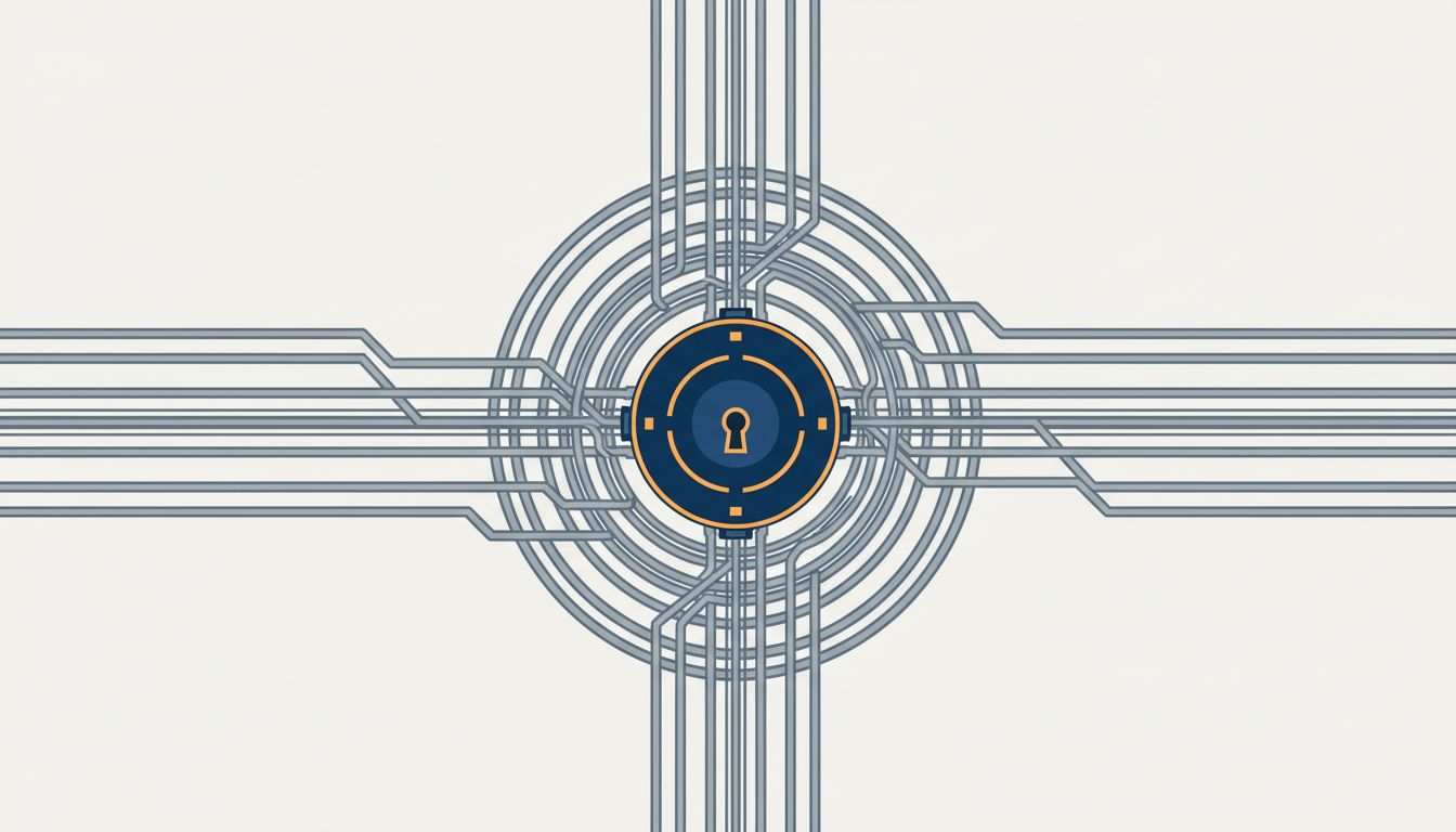 Illustration of tangled data pipelines converging into a single locked node, representing vendor lock-in