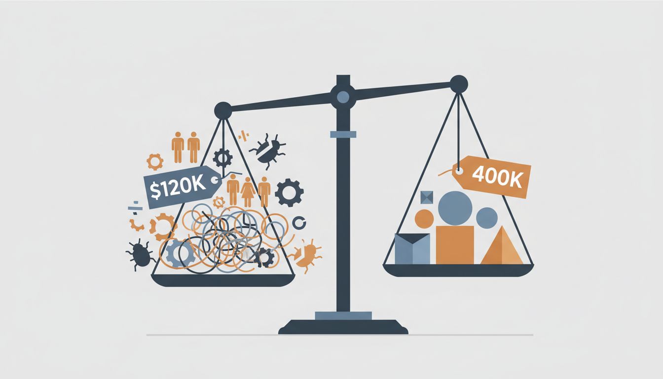 Two scales where the lower salary option is visibly heavier with hidden costs