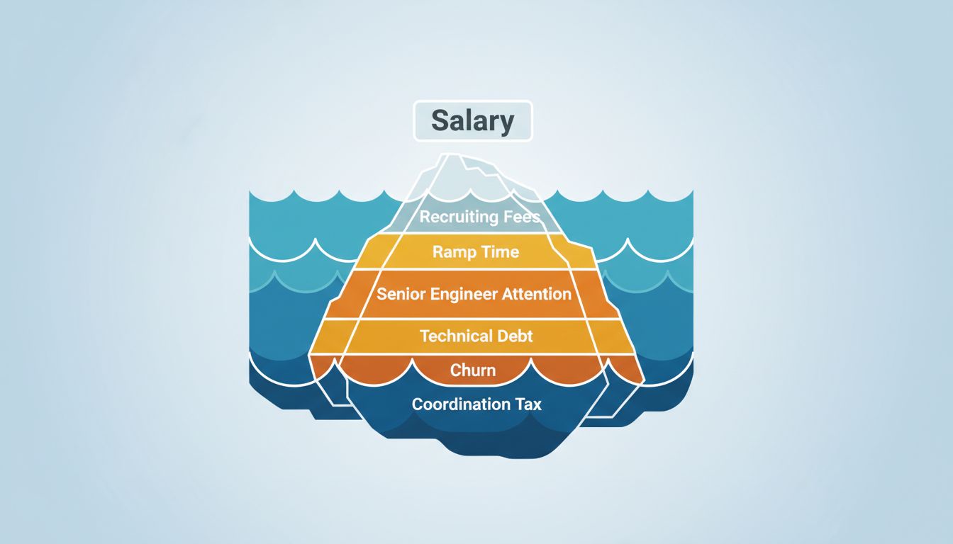 Iceberg diagram showing salary above water and the many hidden engineering costs below