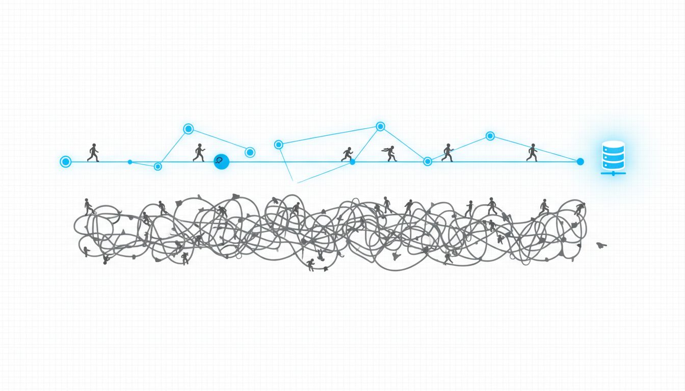 Diagram comparing a large slow engineering team navigating complex code versus a small fast team navigating clean architecture