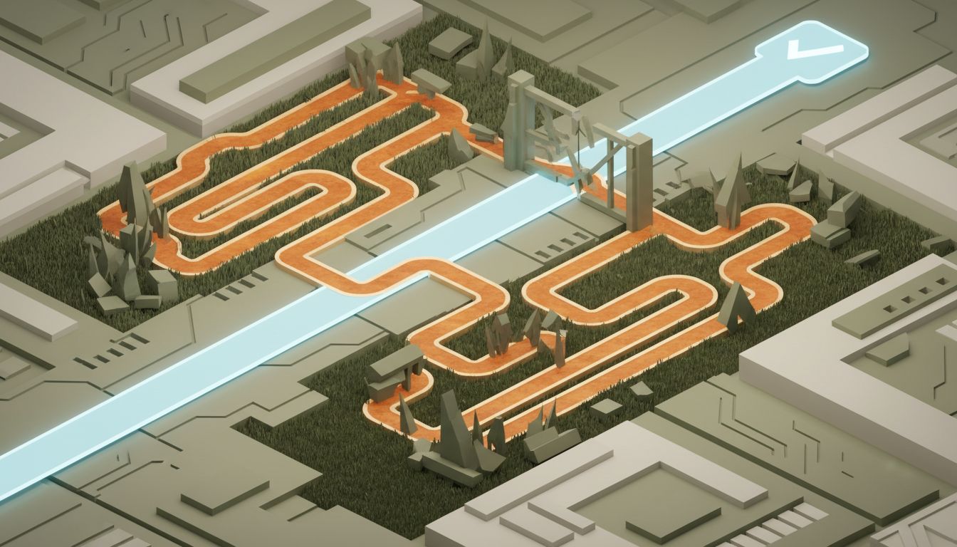 Diagram showing a direct intended user path versus a worn workaround path that circumvents a broken feature