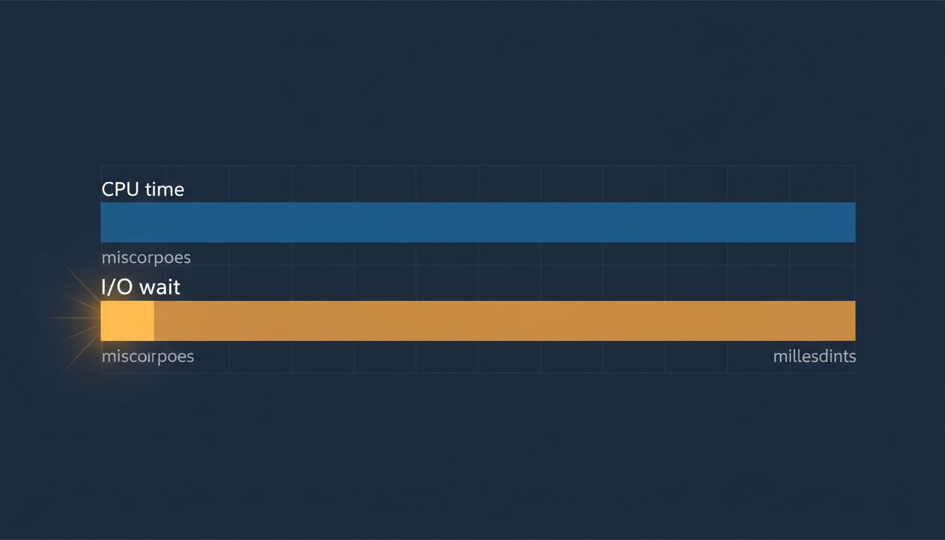 Diagram comparing the tiny amount of CPU processing time versus the much longer I/O waiting time in a typical server request
