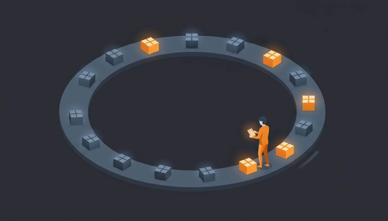 Illustration of an event loop managing many waiting connections with a single thread