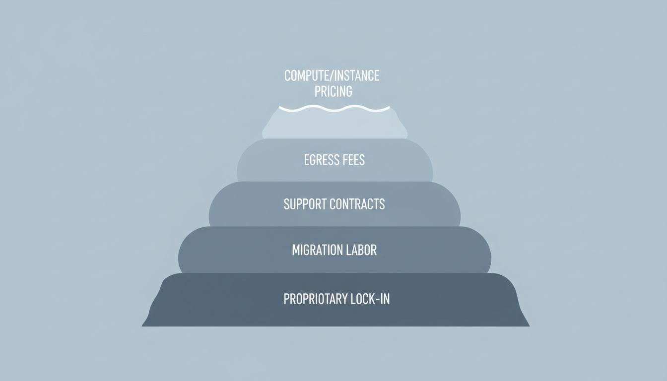 Iceberg diagram showing visible compute costs above waterline and larger hidden costs below