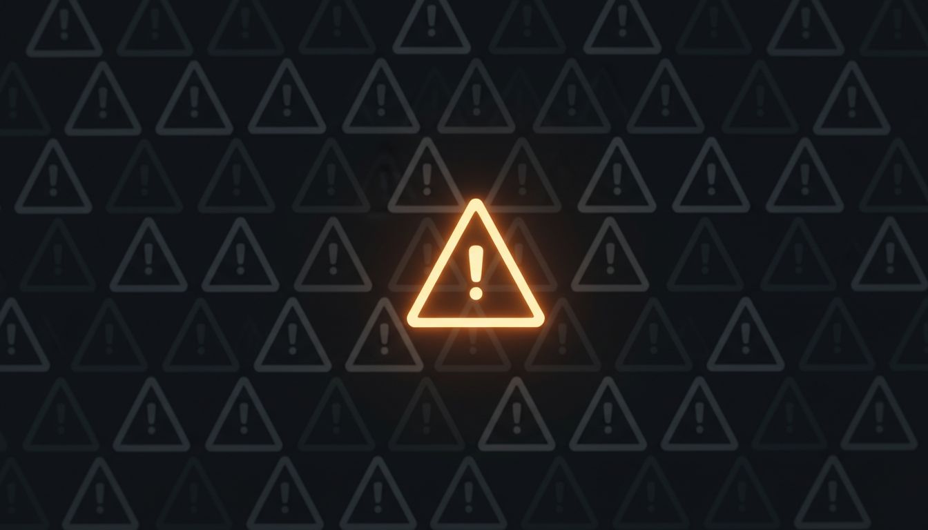 A single illuminated warning triangle surrounded by many identical faded warning triangles, representing signal lost in noise