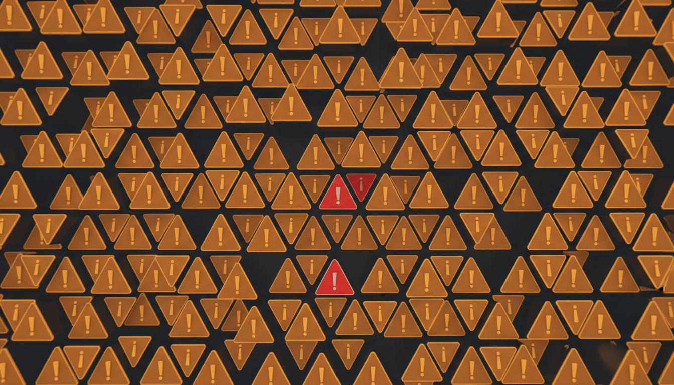 A wall of amber warning symbols with one critical red warning hidden among them