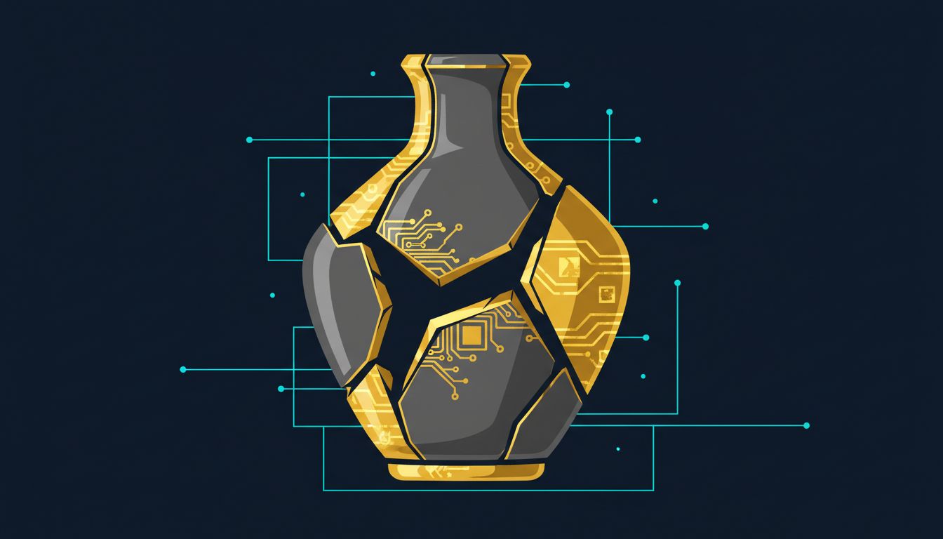 A cracked vase repaired with gold kintsugi joinery, symbolizing strength gained through difficult experiences