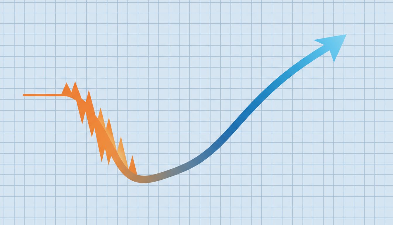 Abstract timeline diagram showing a crisis dip followed by a long upward loyalty curve