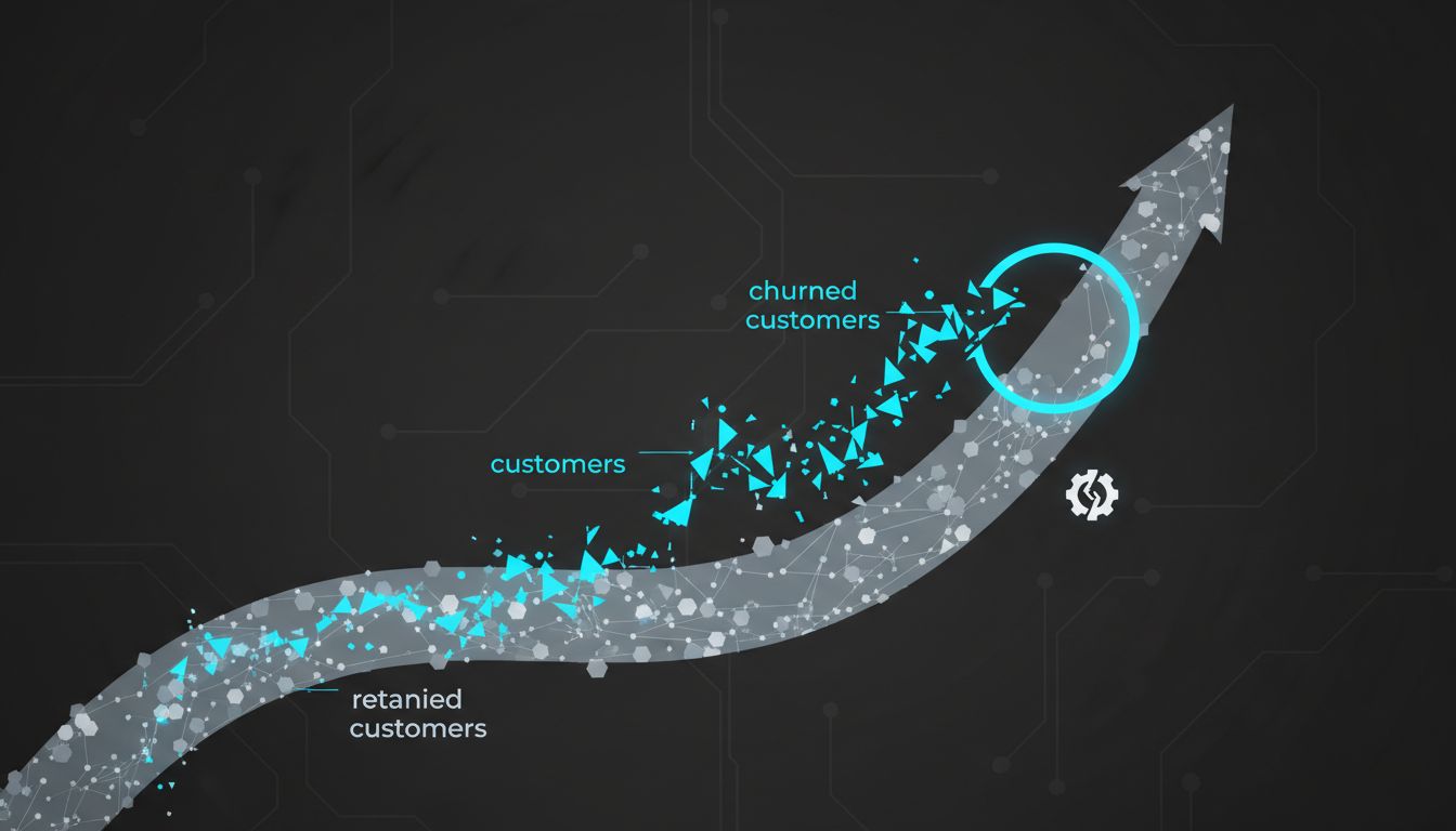 Diagram contrasting smooth retained-customer signal against sharper churn signal pointing to a product gap