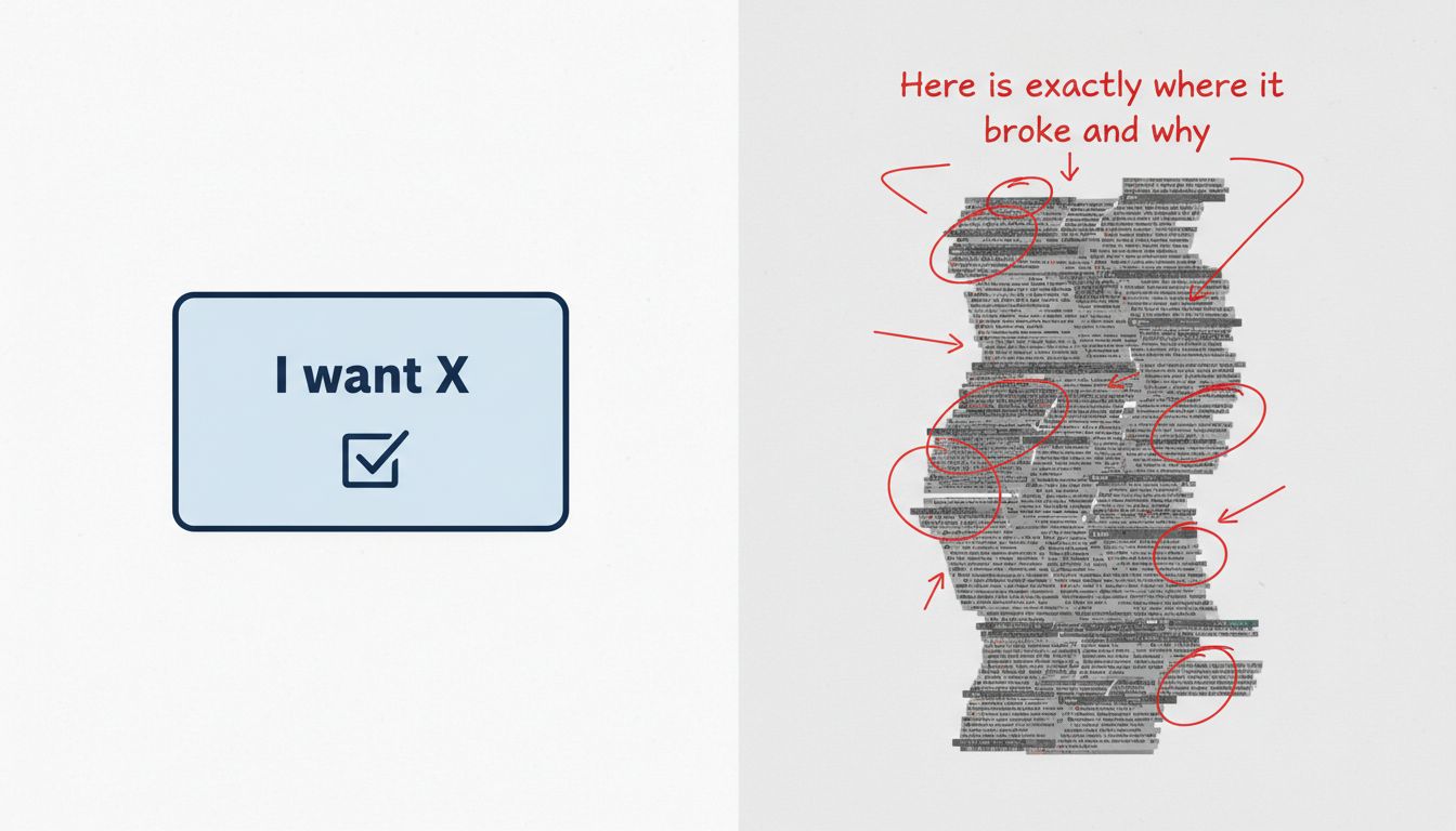 Side-by-side comparison showing a sparse feature request versus an information-dense complaint message