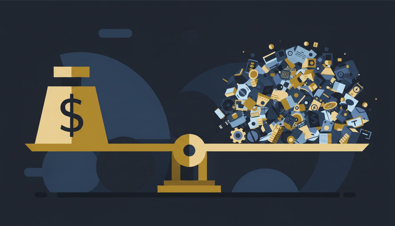 A fulcrum diagram showing one heavy weight balancing many smaller ones, representing cost leverage in engineering hiring